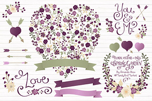 Plum Floral Heart & Banner Vectors, an Illustration by Amanda Ilkov