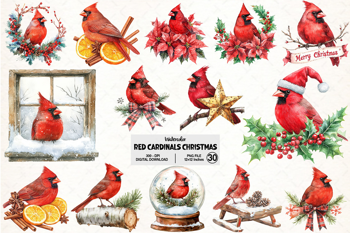 Red Cardinals Christmas Sublimation, an Illustration by Pixels.Craft (Photo 1 of 7)