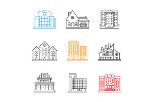 City buildings linear icons set, an Outline Icon by IMG Visuals