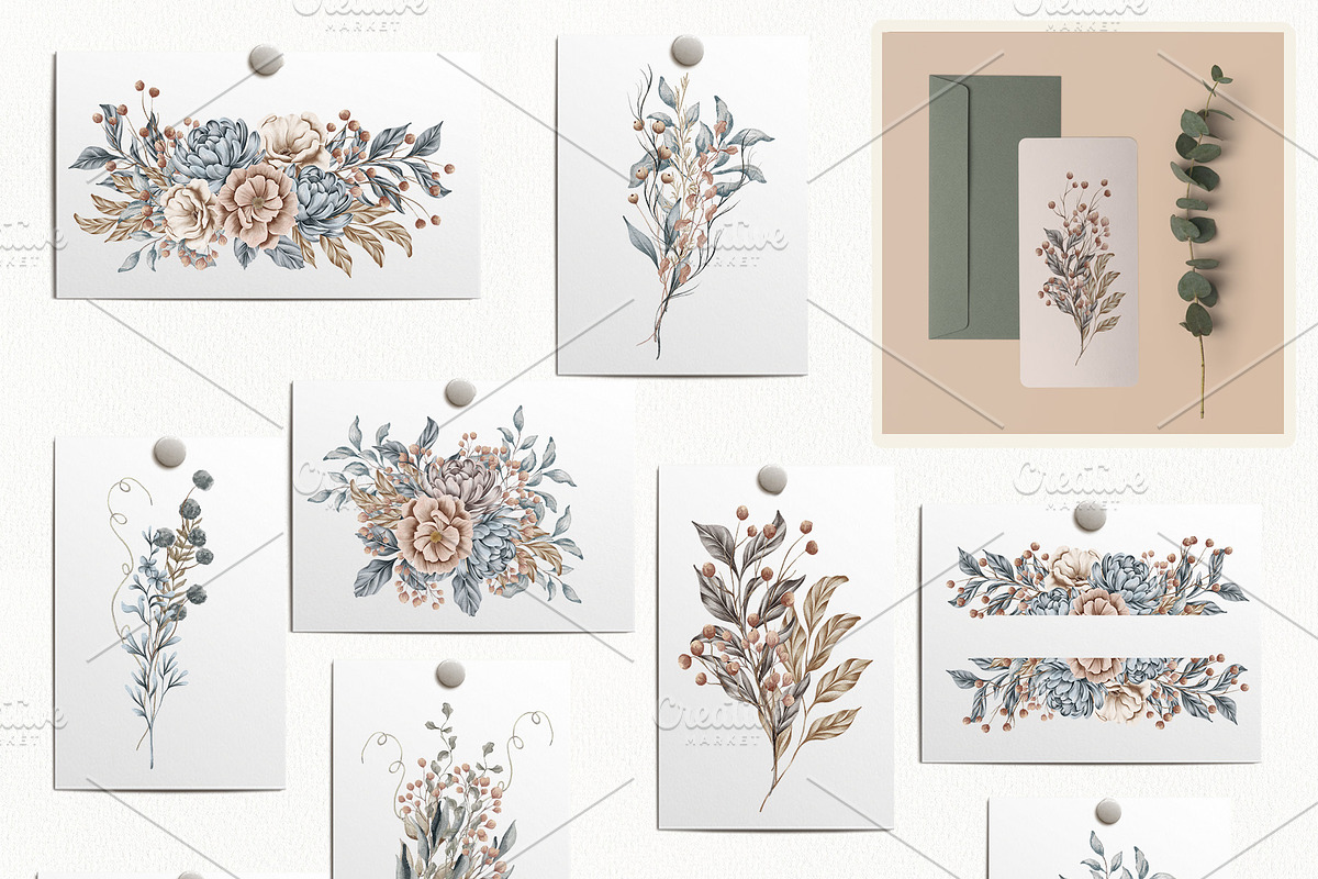 Watercolor Winter Florals Collection, a Decorative Illustration by BarvArt (Photo 6 of 14)