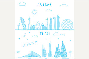 Abu Dhabi And Dubai Skyline