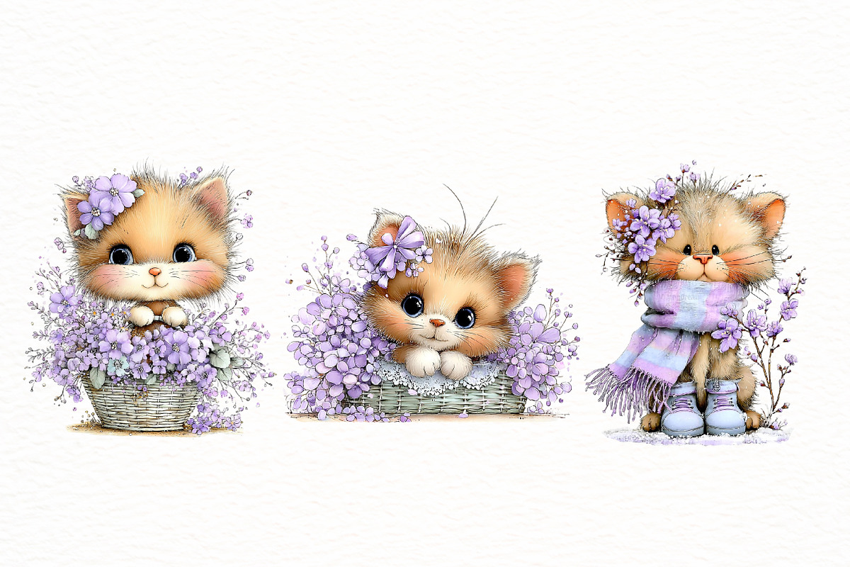 Whimsical spring cat Clipart, an Illustration by Designworld (Photo 4 of 7)