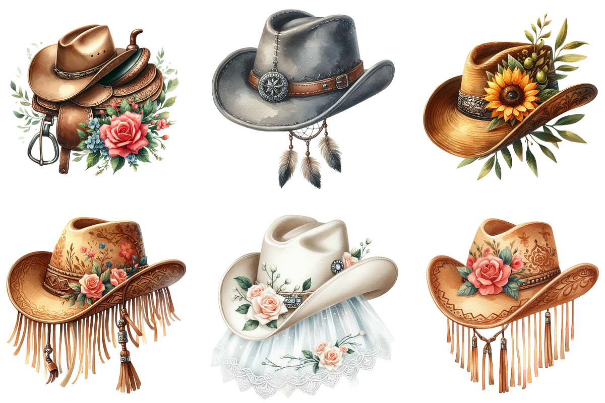 Cowboy Hat Boho Clipart, an Illustration by DreamArtGraphic (Photo 4 of 6)