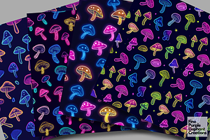 Neon Mushrooms Florescent Blacklight