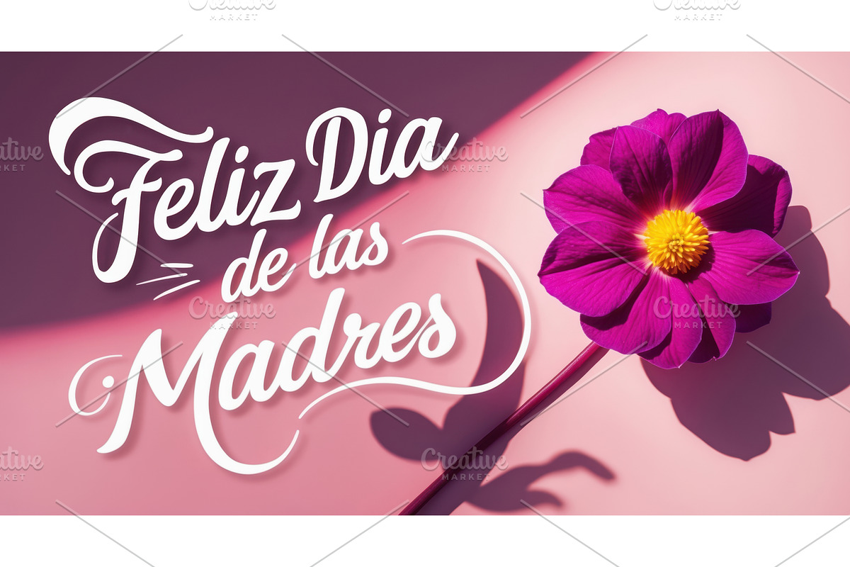 Pink flower with text Feliz Dia de, an Illustration by tilialucida