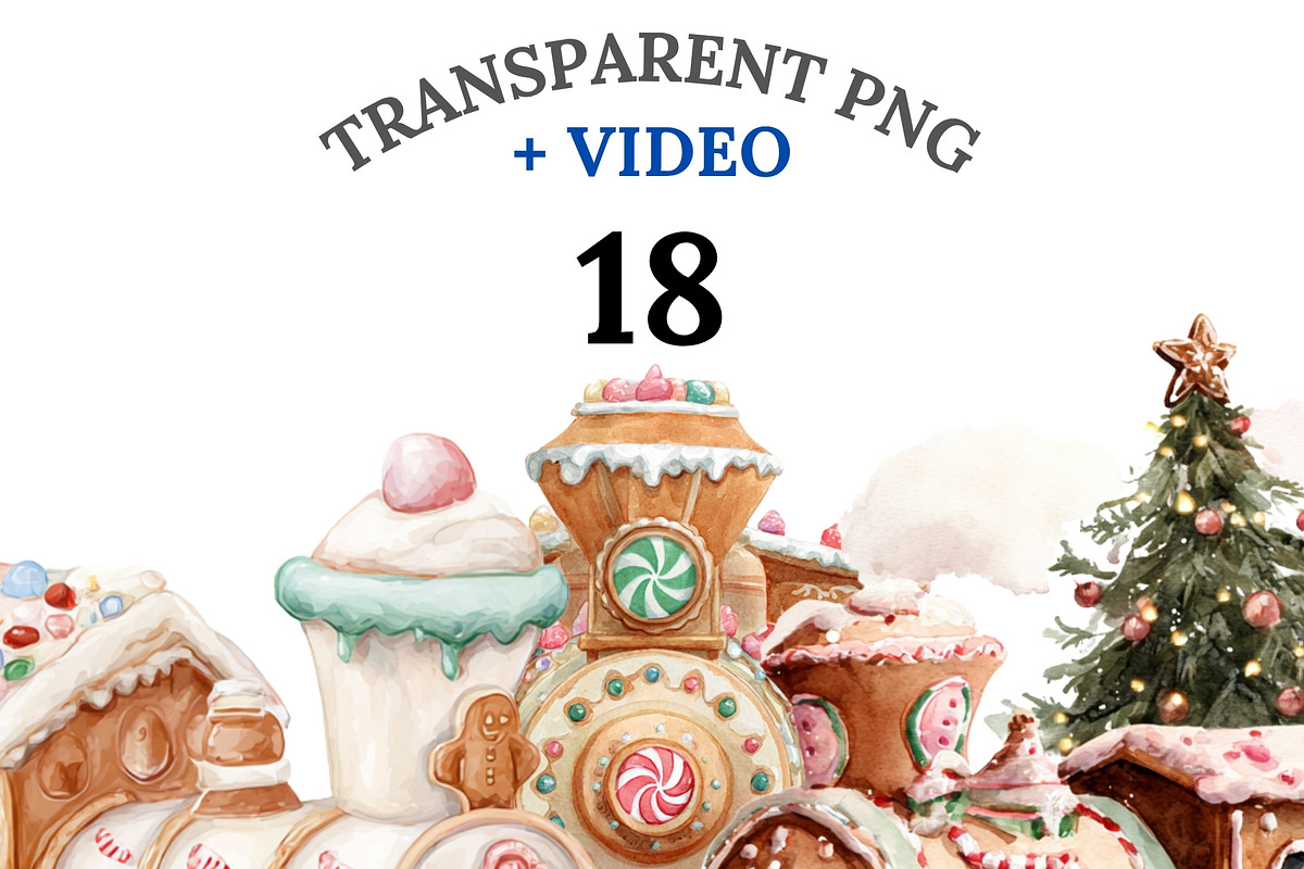 18 Gingerbread Train Clipart PNGs, a Decorative Illustration by Pati Charm Studio (Photo 1 of 7)