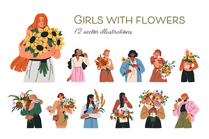 Happy women with flower bouquets set, a Person Illustration by Good Studio