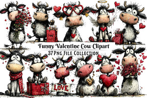 Funny Valentine's Cow Clipart, an Illustration by Dream Creation