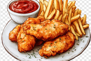 Chicken strips and fries with ketchu, a Food & Drink Photo by Pixeness Studio