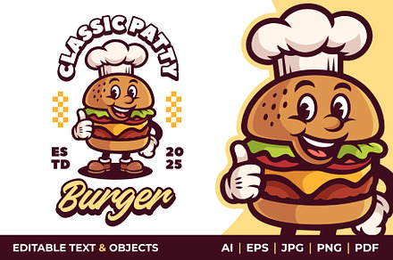 Burger Shop Retro Mascot Logo