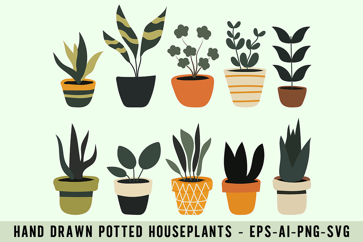 Hand Drawn Potted Houseplants, an Object Graphic by Cool Worker (Photo 1 of 3)