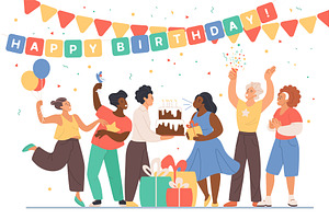 People happy birthday party, an Object Illustration by Lemberg Vector