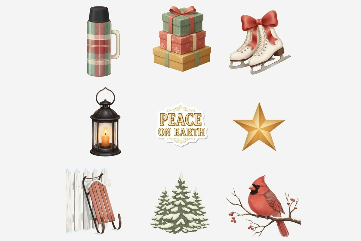 Vintage Christmas Clipart, a Seasonal Illustration by Tanya Kart (Photo 5 of 10)