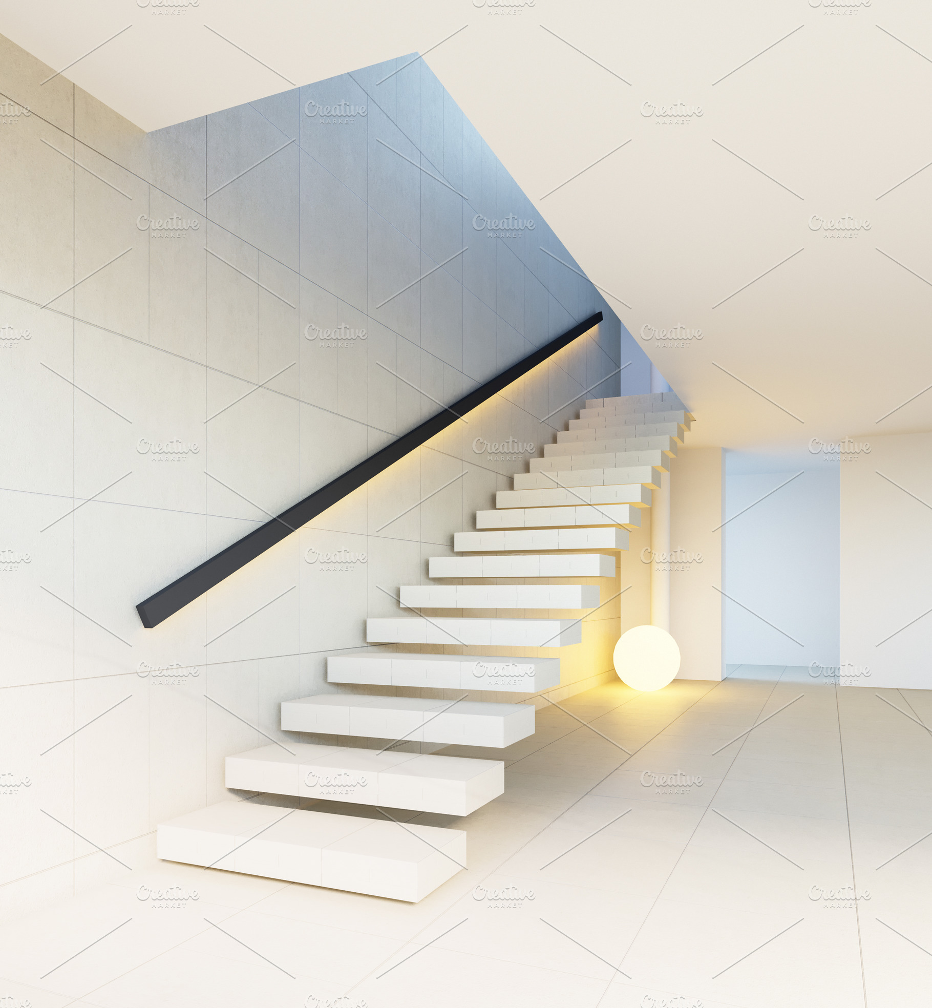 Modern stair interior - 3D rendering, an Architecture Photo by TONTECTONIX