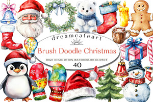 Watercolor Brush Doodle Christmas, an Illustration by DreamCafeArt