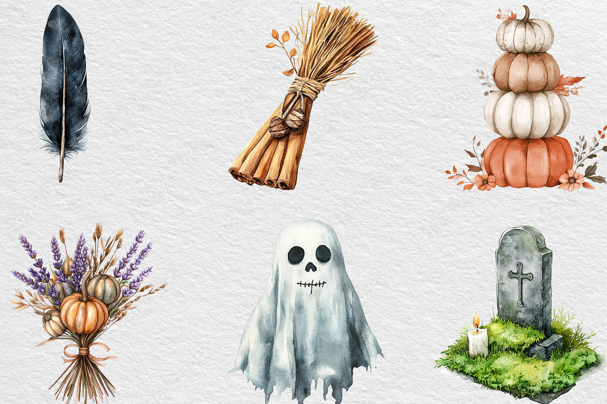 Vintage Autumn Halloween Clipart, an Illustration by Black Bird Studio (Photo 2 of 6)