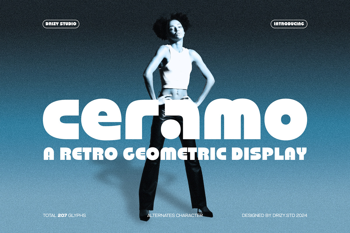 Ceramo – Retro Geometric Display, a Sans Serif Font by Drizy (Photo 1 of 10)