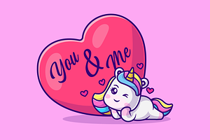 Cute Unicorn With Love Heart Cartoon, an Animal Illustration by Catalyst Labs