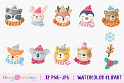 Watercolor Christmas Animals Clipart, an Animal Illustration by Noey smiley (Thumbnail 2 of 6)