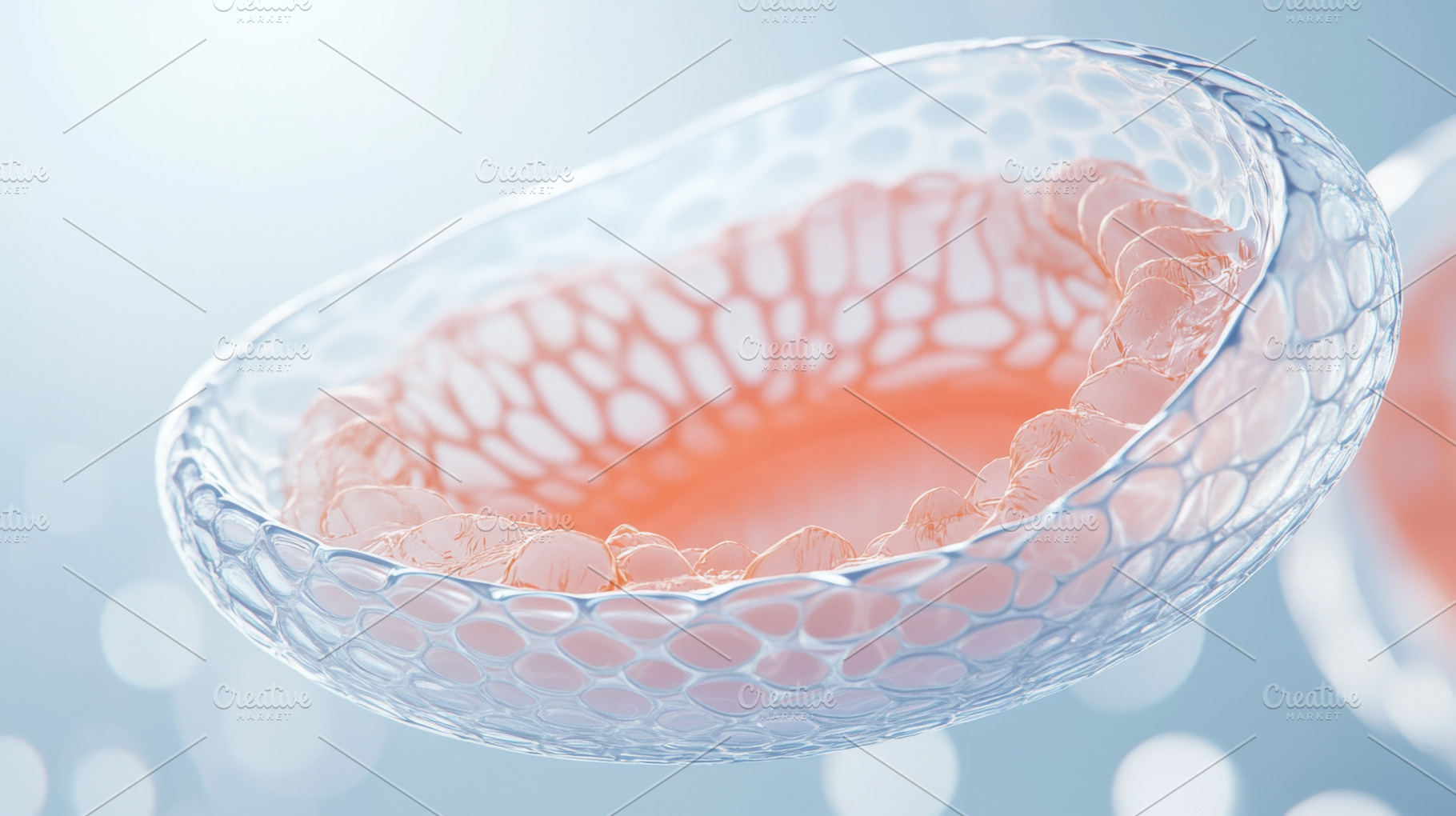 Close-up of transparent organic cell, a Photo by Dvoevnore photos