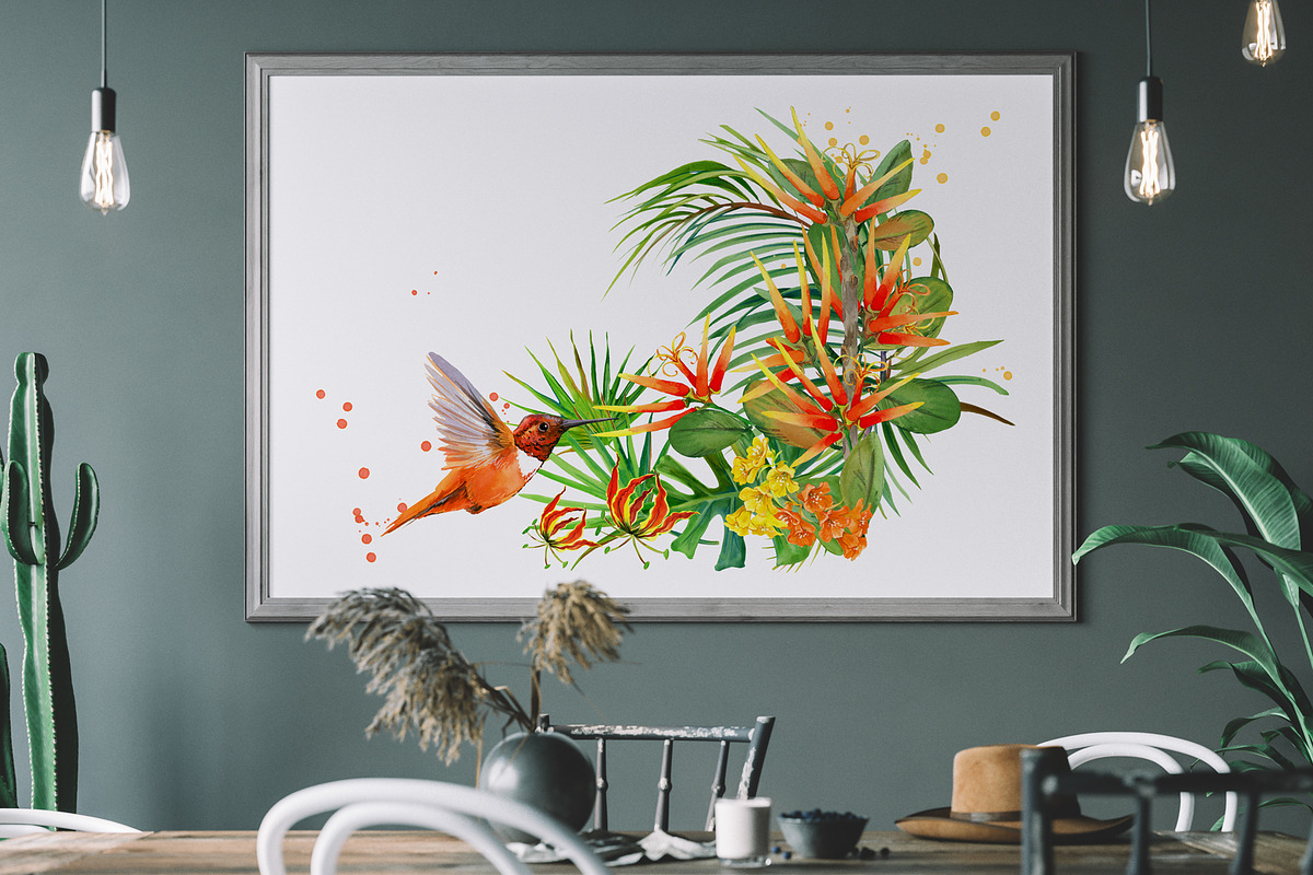 Watercolor Tropical plant & Bird, an Object Graphic by FineArt (Photo 10 of 22)