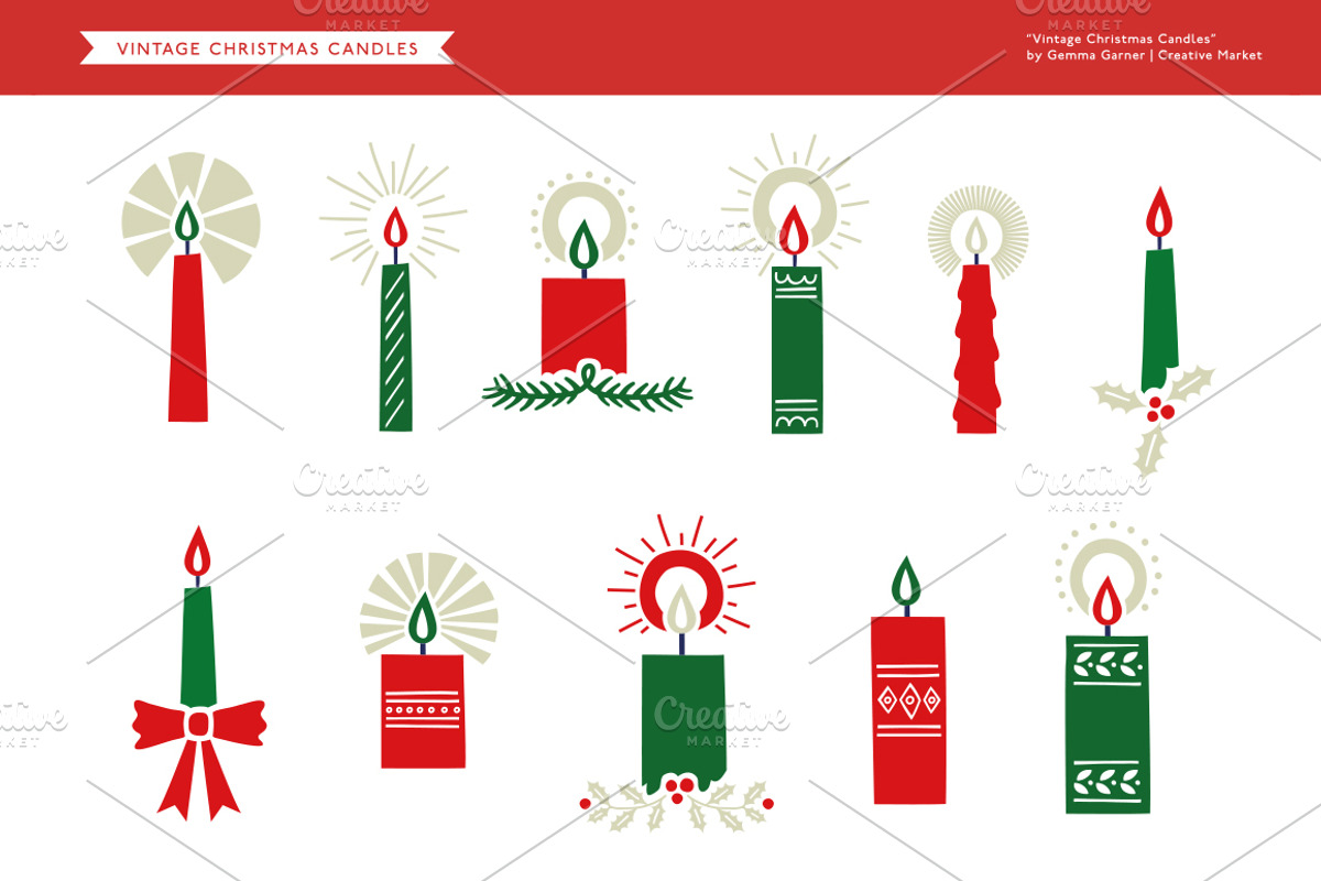 Vintage Christmas Candles, a Decorative Illustration by Little Bean (Photo 2 of 5)