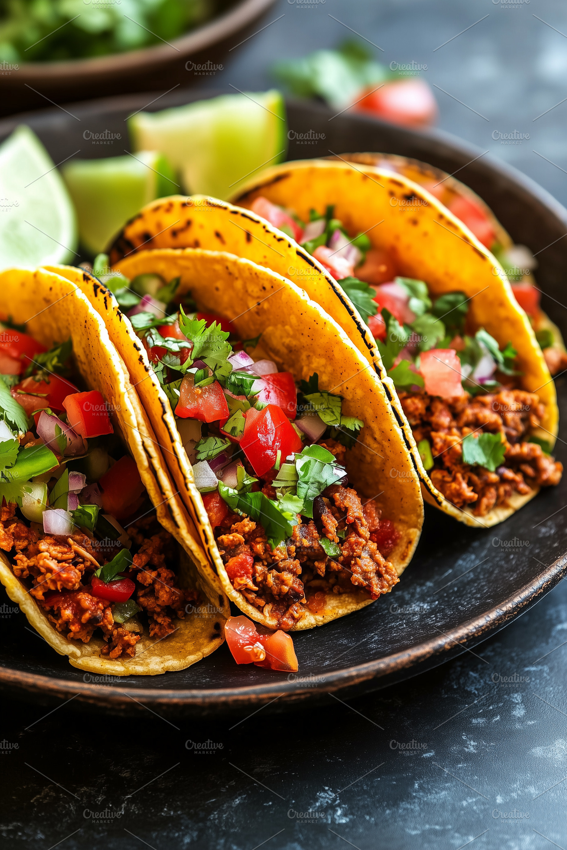 Three delicious ground beef tacos, a Food & Drink Photo by MistyDay