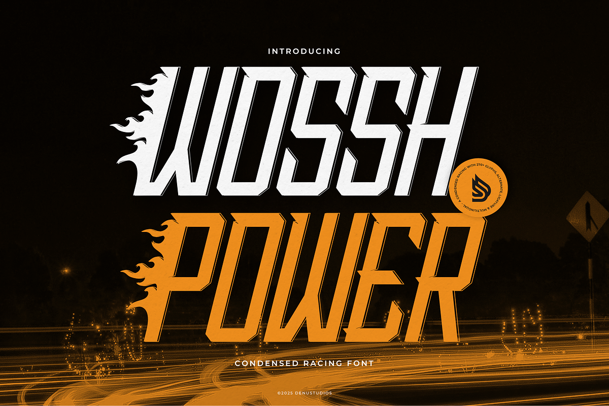 Wossh Power | Condensed Racing Font, a Sans Serif Font by Denustudios (Photo 1 of 12)