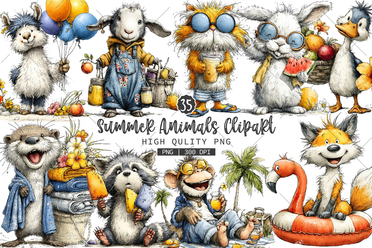 Summer Animals PNG Clipart, a Seasonal Illustration by OK Design (Photo 1 of 6)