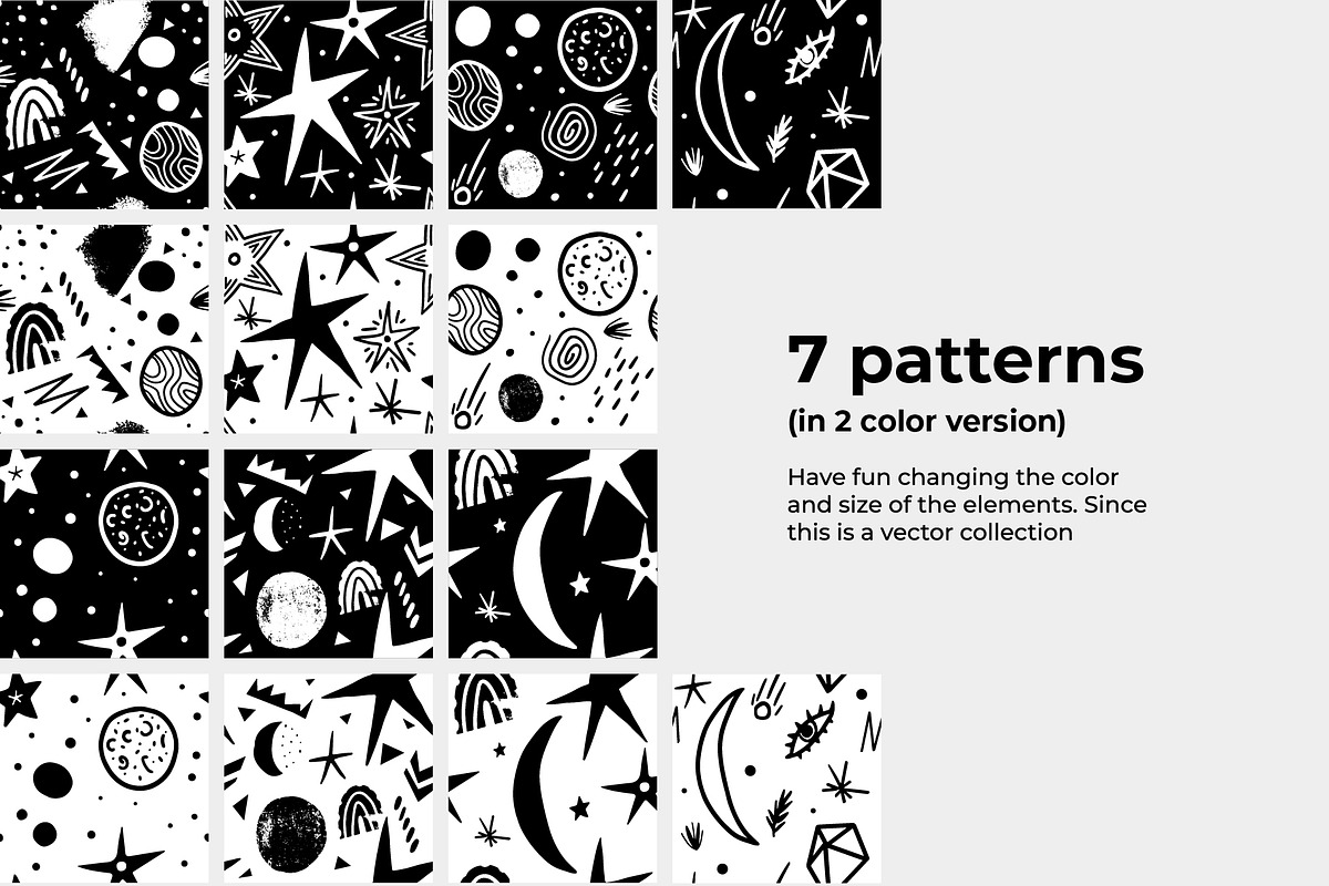 Cosmic seamless patterns with stars, a Pattern Graphic by PixelAesthetic (Photo 6 of 6)