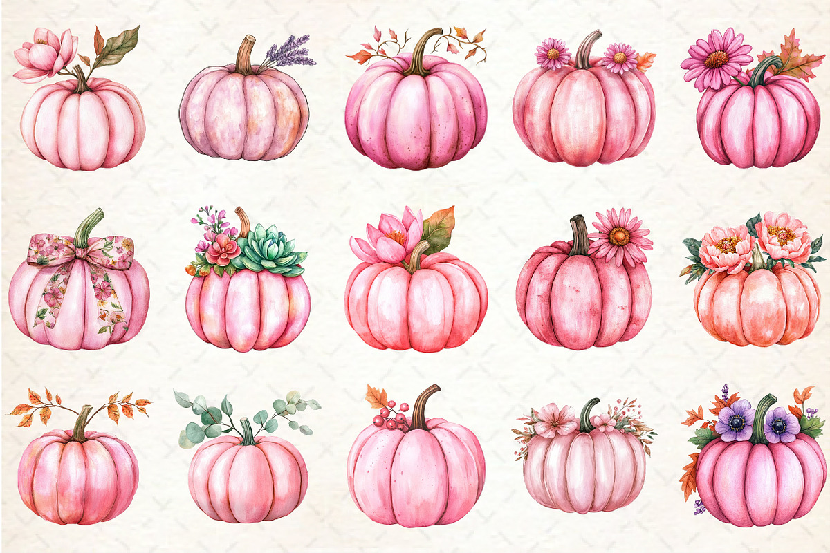 Fall Pink Floral Pumpkin Clipart, an Illustration by Rose Art (Photo 2 of 4)