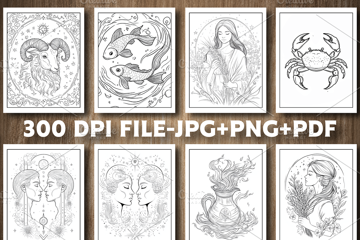 Adults Zodiac Coloring Book Pages, a Person Illustration by Design Station (Photo 2 of 5)