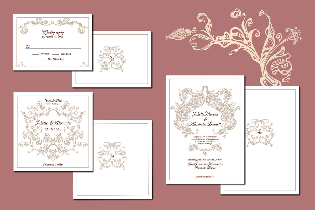 Baroque Wedding Crest Invitation Set, an Invitation Template by ilustrinna (Photo 5 of 6)