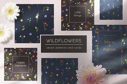 Flower cards, seamless patterns set, a Background Graphic by Good Studio