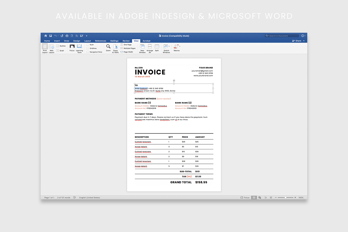 Invoice | MS Word & Indesign, a Stationery Template by Leaflove