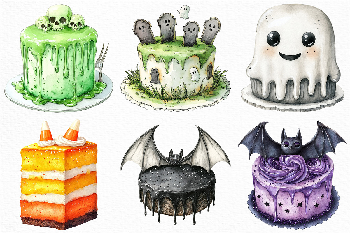 Watercolor Halloween Cake Clipart, an Illustration by Craft Nest (Photo 2 of 6)