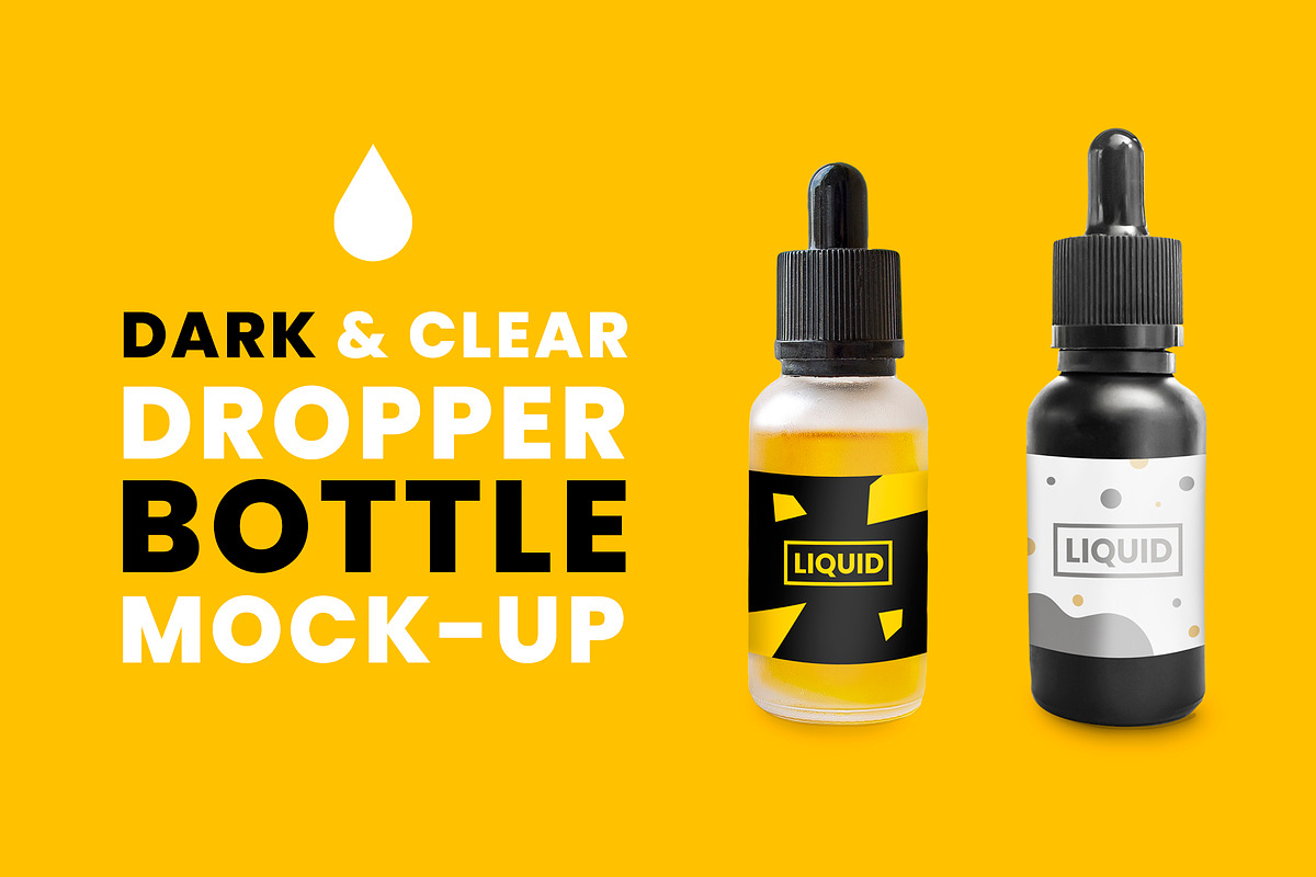 Dark & Clear Dropper Bottle Mock-Up, a Packaging Mockup by Noires (Photo 1 of 5)
