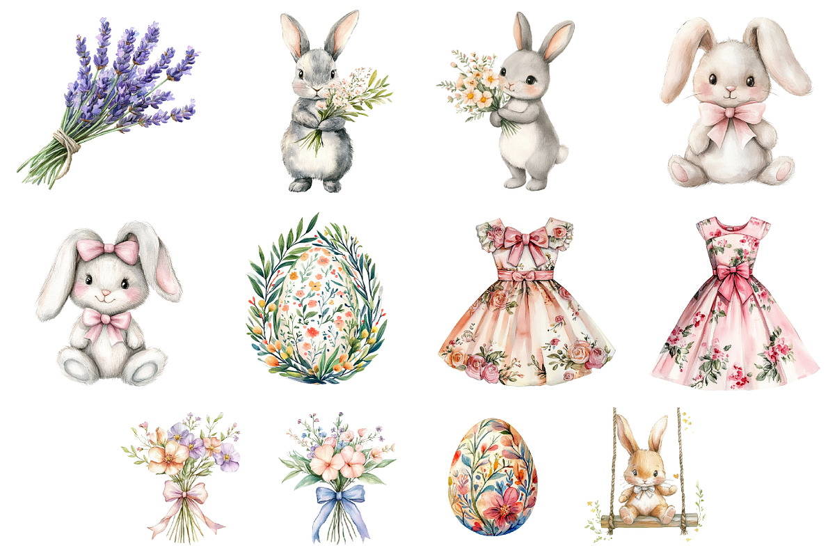 Easter Bunny Floral Clipart, an Illustration by Design Market (Photo 4 of 4)