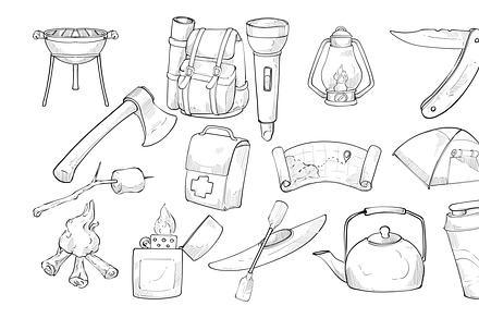 camping handdrawn collection, an Object Graphic by nikagraphic