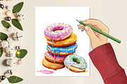 Donut Watercolor Cliparts, an Illustration by RobertsArt (Thumbnail 6 of 7)