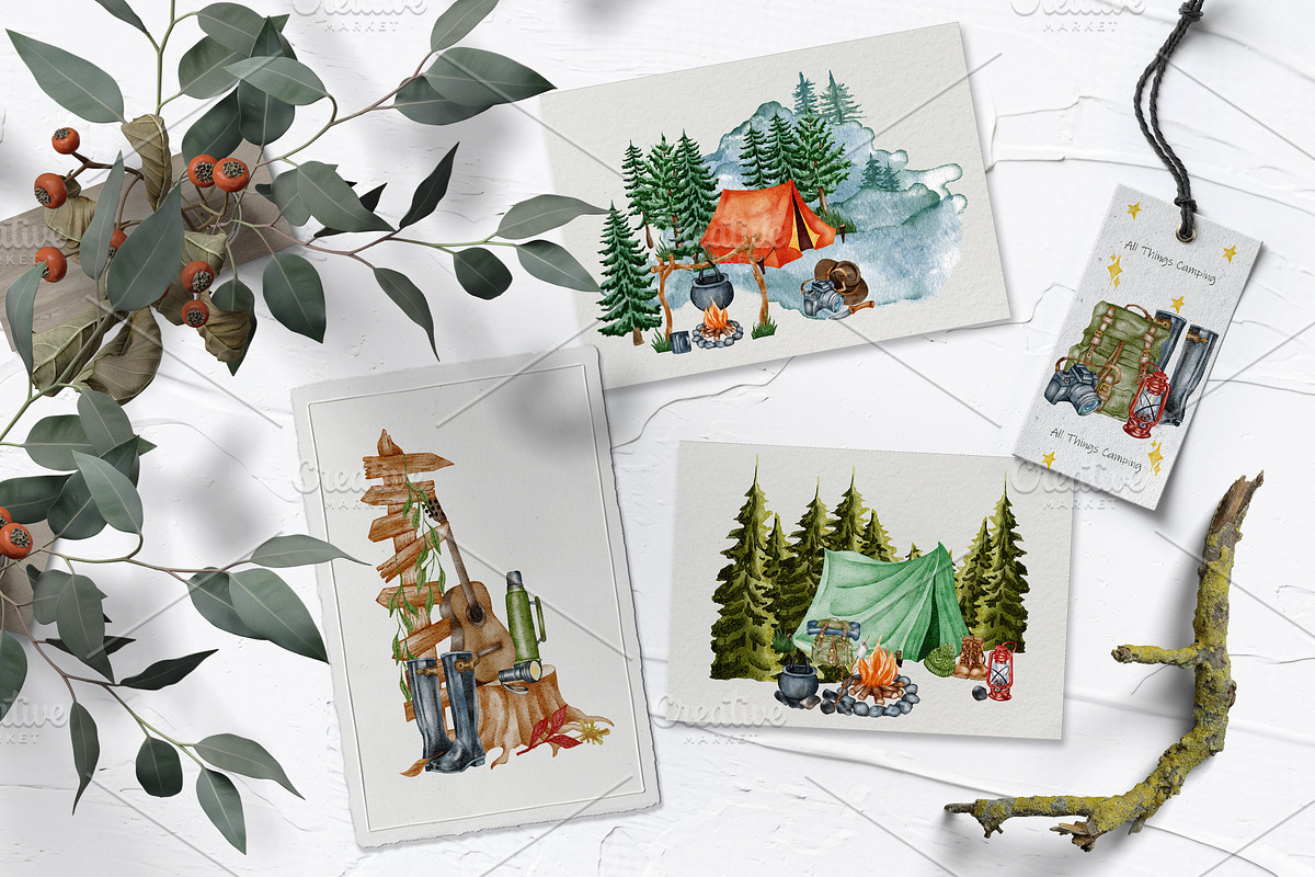 Wild Camping Watercolor Collection, a Sport Illustration by BarvArt (Photo 13 of 22)