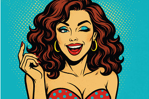Winking retro woman in pop art style, a Person Illustration by AlexArt