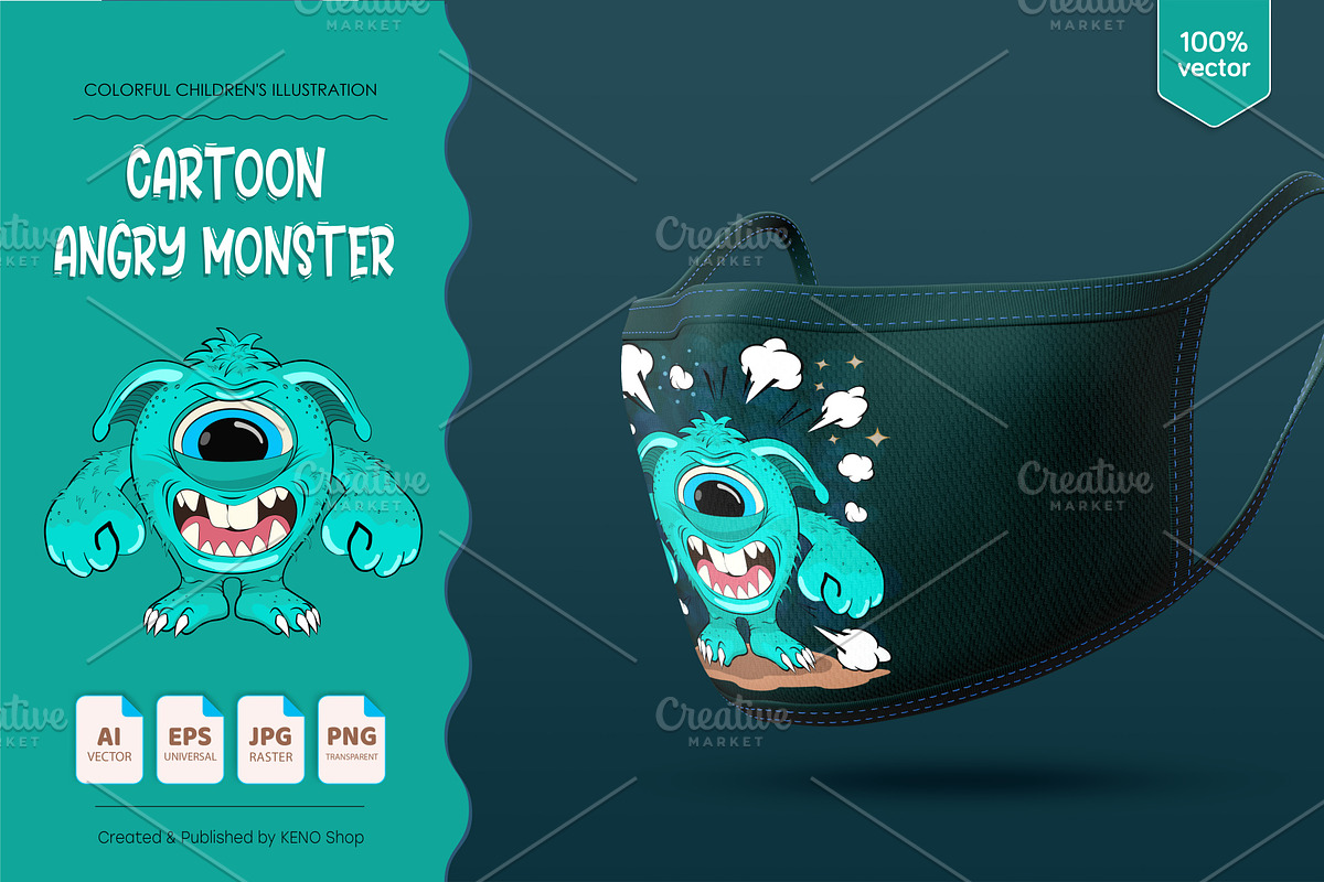 Cartoon One Eyed Monster. Tshirt., an Animal Illustration by KENO Mascots (Photo 6 of 6)