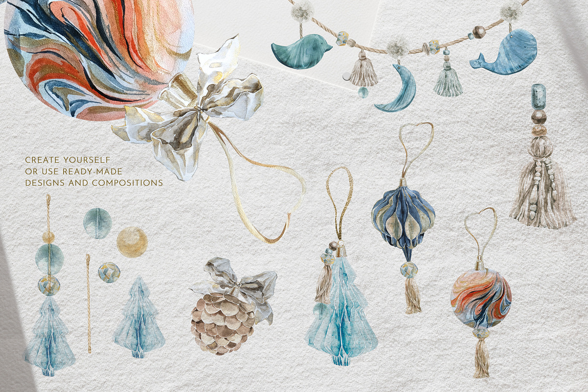 Christmas Decor Watercolor Set, a Decorative Illustration by Cat In Colour (Photo 5 of 14)