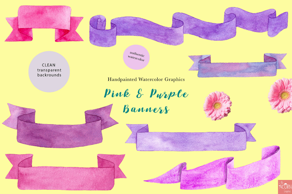 Pink Watercolor Banners, an Illustration by LittleAcornGraphics (Photo 4 of 4)