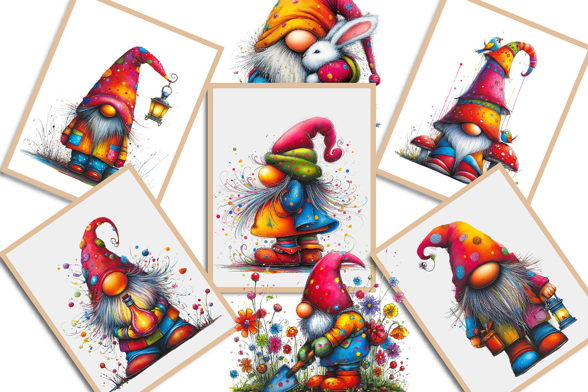 Whimsical Colorful Gnome Clipart, an Illustration by Creative Art (Photo 7 of 11)