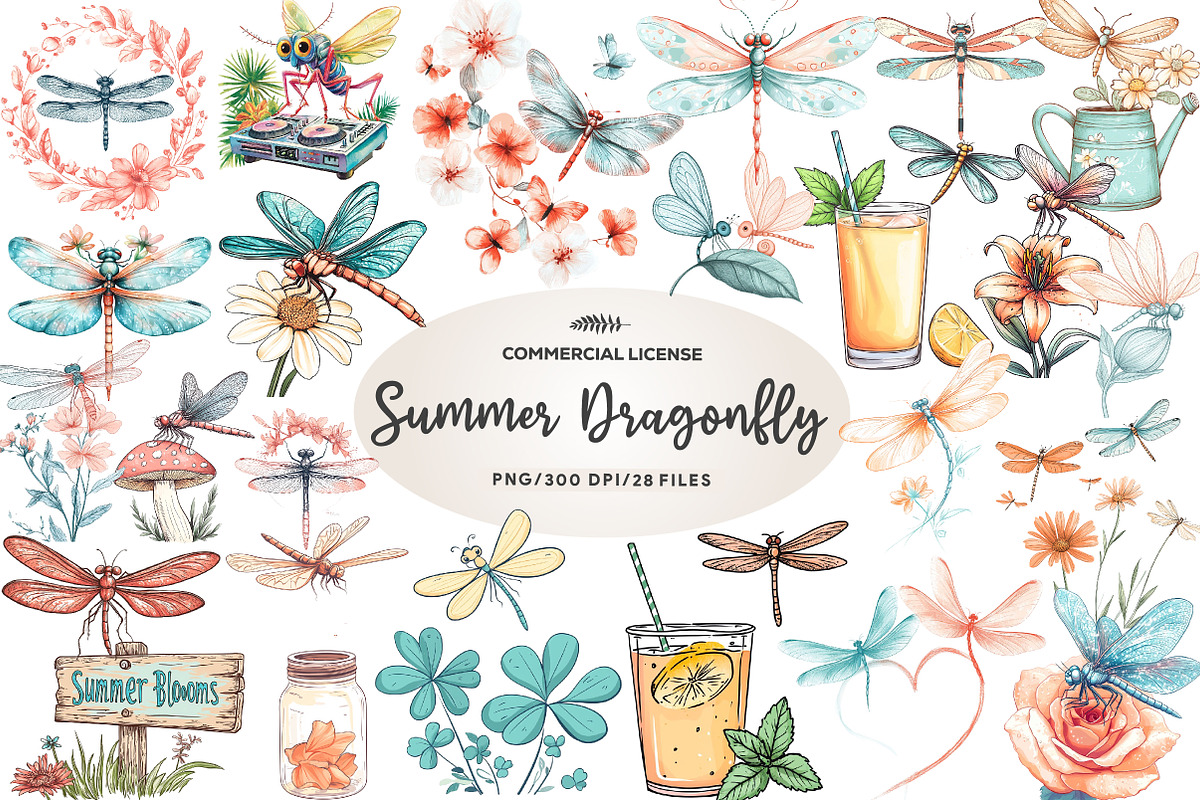 Summer Dragonfly Garden Clipart, an Illustration by CreationArt (Photo 1 of 5)