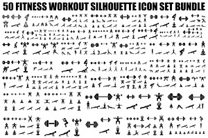 Fitness Workout Silhouette Icon Set, an Illustration by musafir_fashion
