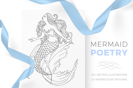 Mermaid Poetry. Lineart & Watercolor, an Illustration by EYWA ART