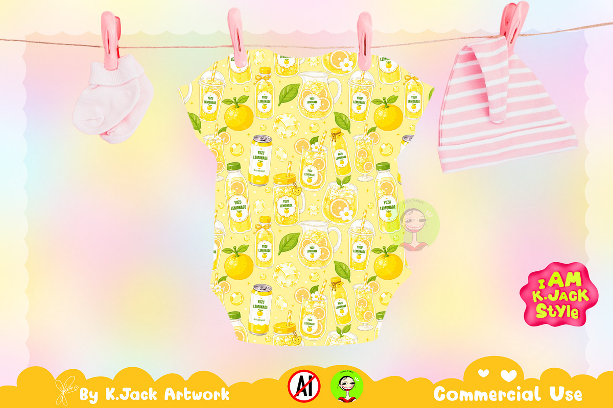 Cute Yuzu Lemonade Drink Seamless, a Background Graphic by K.JackArtwork (Photo 5 of 8)